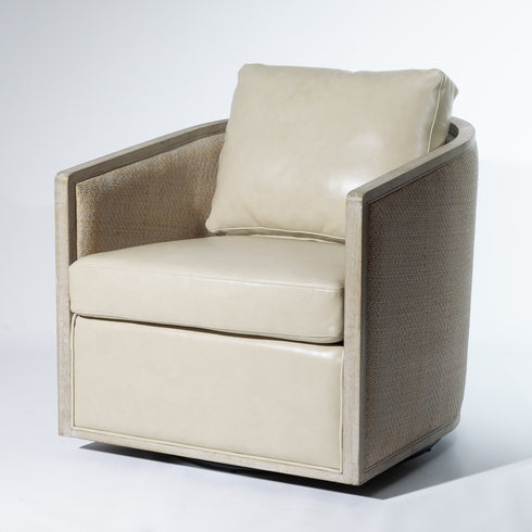 Claude Premium Leather Swivel Cane Chair - Oyster Modern Swivel Chair | Swivel Accent Chairs | Kinwell Furniture | Swivel Armchairs
